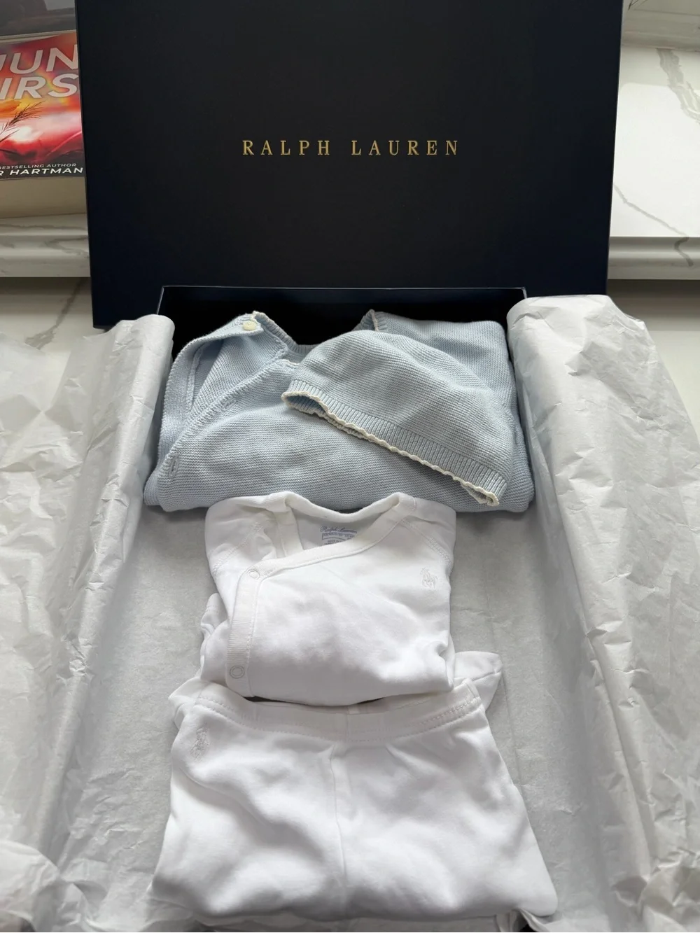 Ralph Lauren Baby 3-Piece Set in Light Blue and White